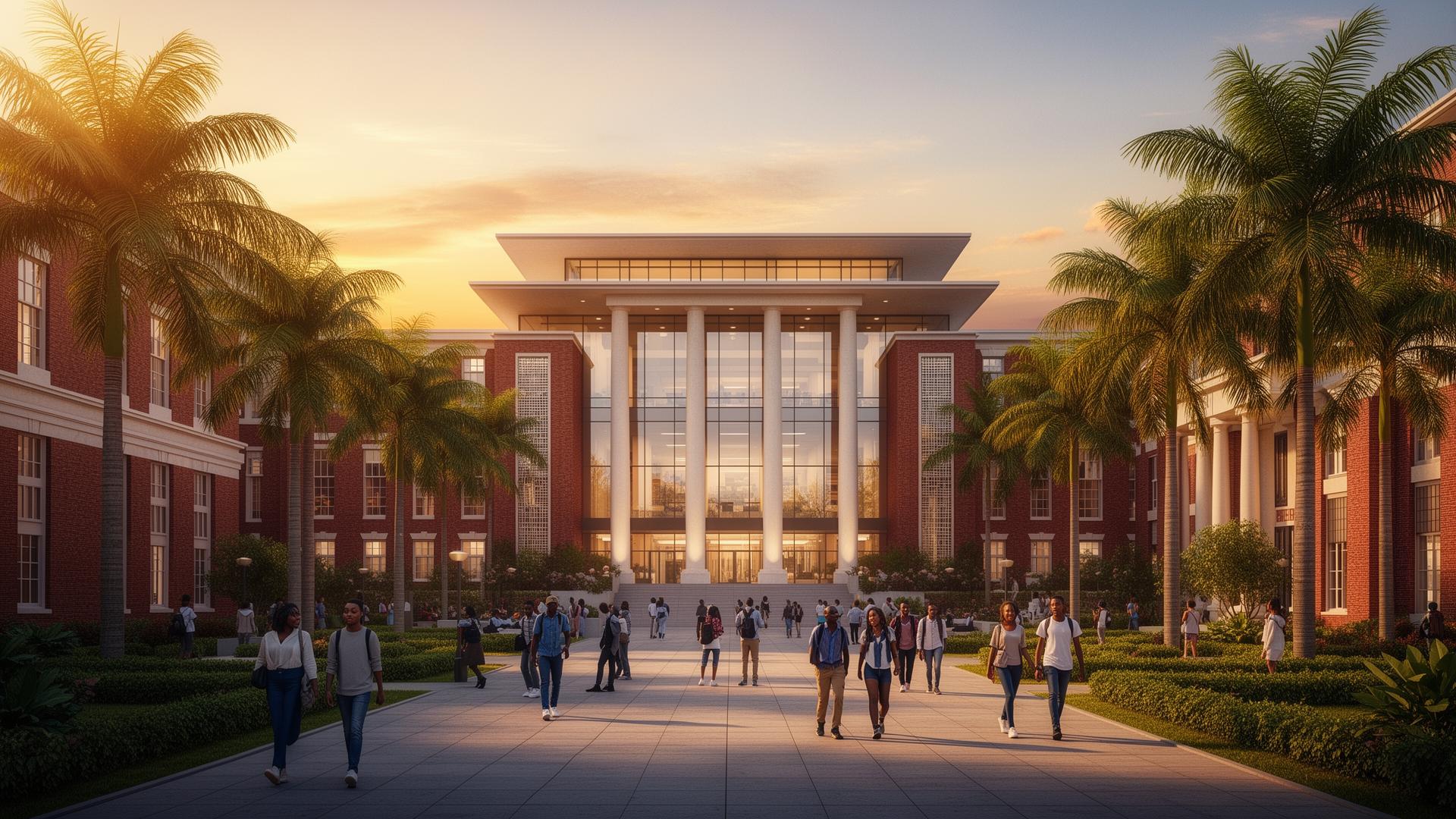Lagos International Academic City campus rendering at golden hour